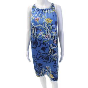 Max Volmary Womens Silk Floral Print Sleeveless Halter Shift Dress Blue Size 10